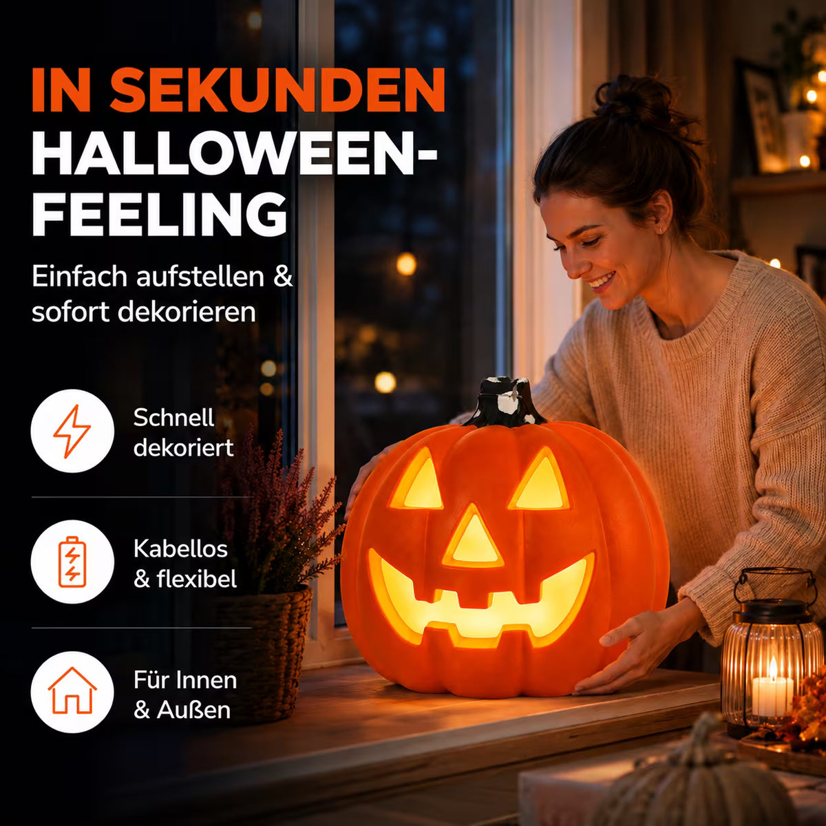 🎃 XXL Halloween-Kürbis mit LED-Beleuchtung