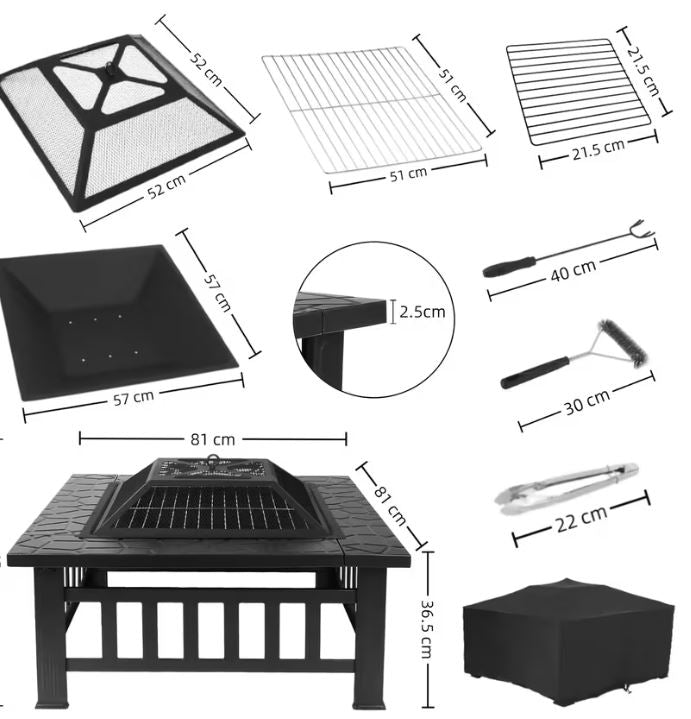 Garten-Feuerstelle, 81 cm Quadratisch, Schwarz Pulverbeschichtet