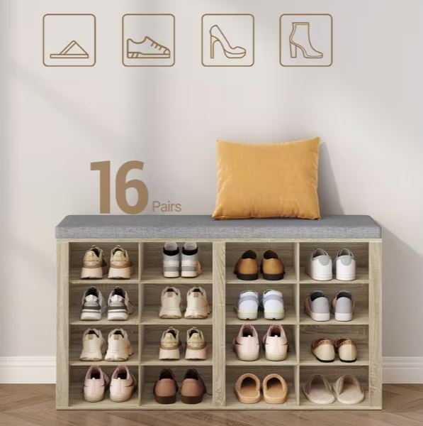 Schuhbank mit 16 Fächern / Sitzbank