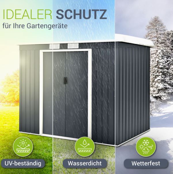 Metall Gerätehaus mit Satteldach, Gartenschuppen Anthrazit