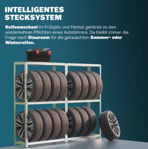 Reifenregal für 8 Reifen, 795 kg Tragkraft, 180x120x40 cm