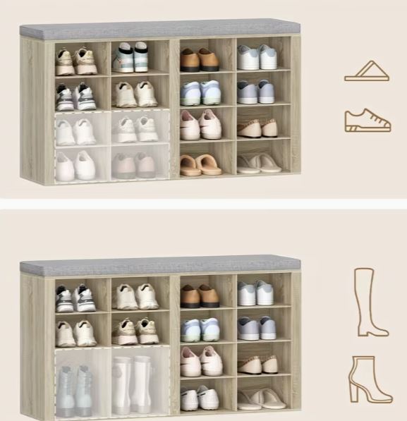 Schuhbank mit 16 Fächern / Sitzbank
