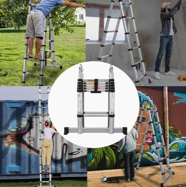 Teleskopleiter 5m Ausziehbar, Aluminium A-Rahmen, 150 kg