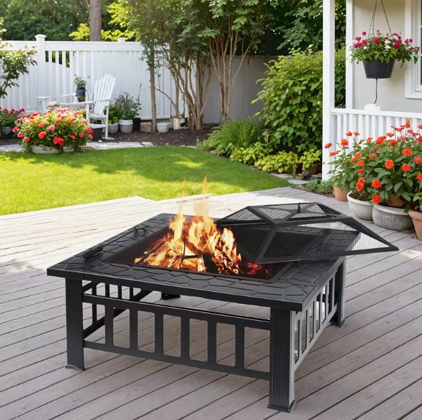 Garten-Feuerstelle, 81 cm Quadratisch, Schwarz Pulverbeschichtet