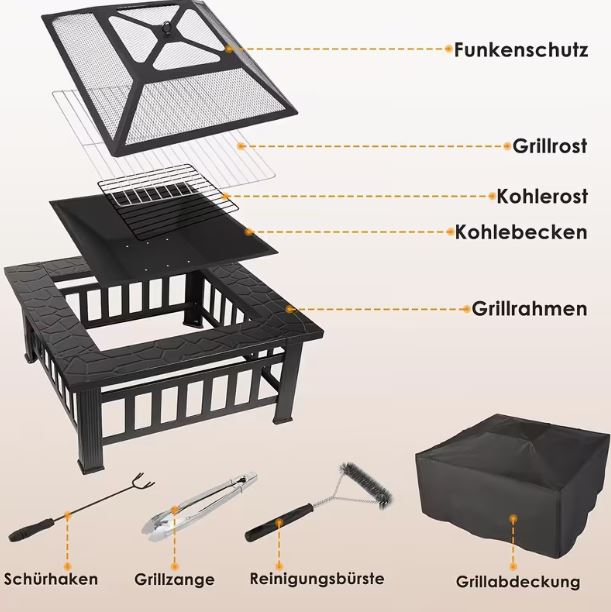 Garten-Feuerstelle, 81 cm Quadratisch, Schwarz Pulverbeschichtet