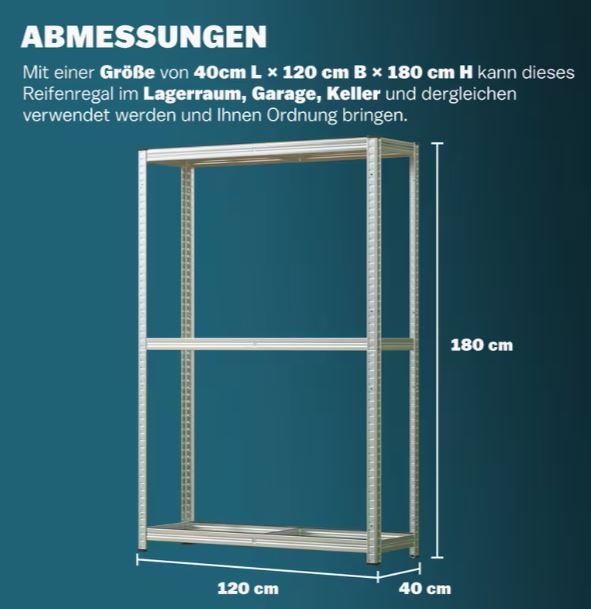 Reifenregal für 8 Reifen, 795 kg Tragkraft, 180x120x40 cm