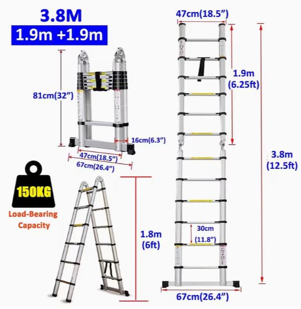 Teleskopleiter 5m Ausziehbar, Aluminium A-Rahmen, 150 kg