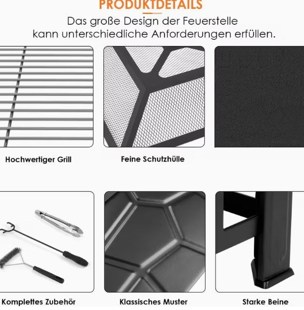 Garten-Feuerstelle, 81 cm Quadratisch, Schwarz Pulverbeschichtet