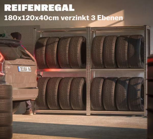 Reifenregal für 8 Reifen, 795 kg Tragkraft, 180x120x40 cm