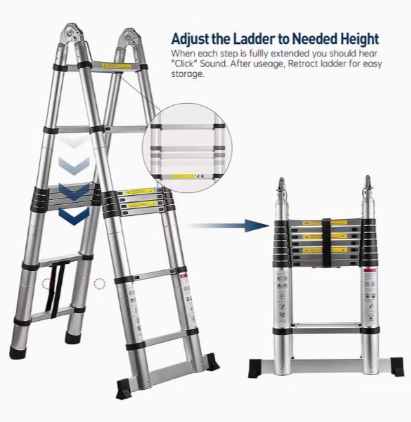 Teleskopleiter 5m Ausziehbar, Aluminium A-Rahmen, 150 kg