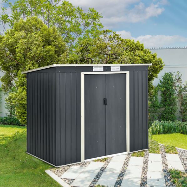 Metall Gerätehaus mit Satteldach, Gartenschuppen Anthrazit