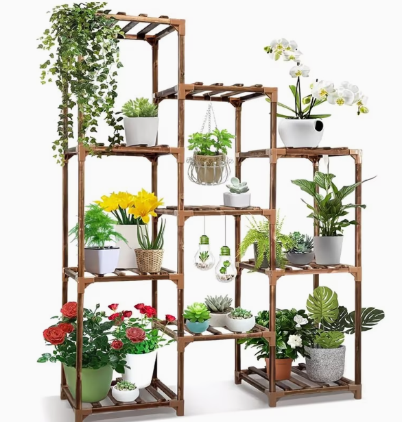 Holz-Blumenständer für Töpfe, Mehrstöckiges Pflanzenregal