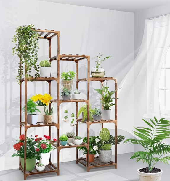 Holz-Blumenständer für Töpfe, Mehrstöckiges Pflanzenregal