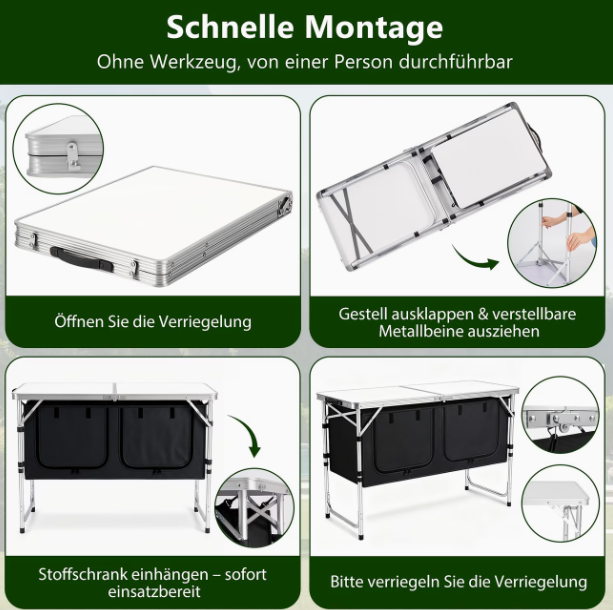 Campingküche / Campingtisch mit Stauraum – höhenverstellbar