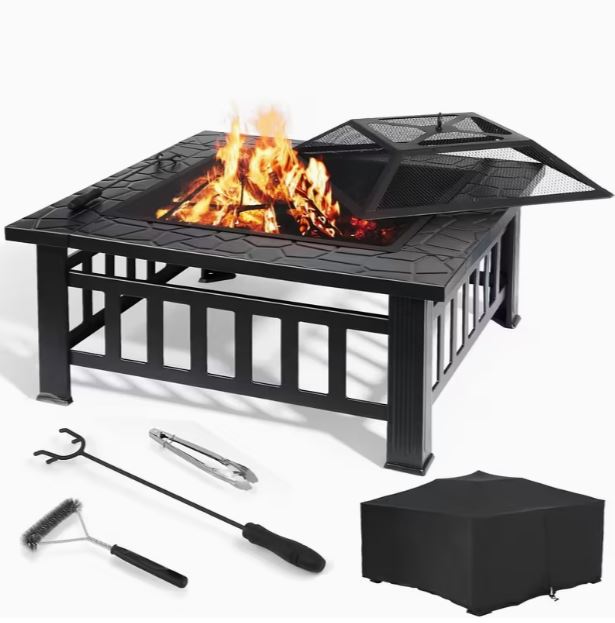 Garten-Feuerstelle, 81 cm Quadratisch, Schwarz Pulverbeschichtet