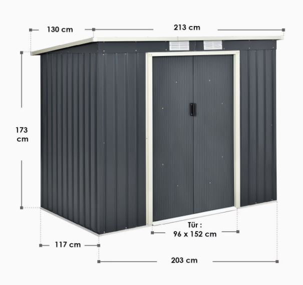 Metall Gerätehaus mit Satteldach, Gartenschuppen Anthrazit
