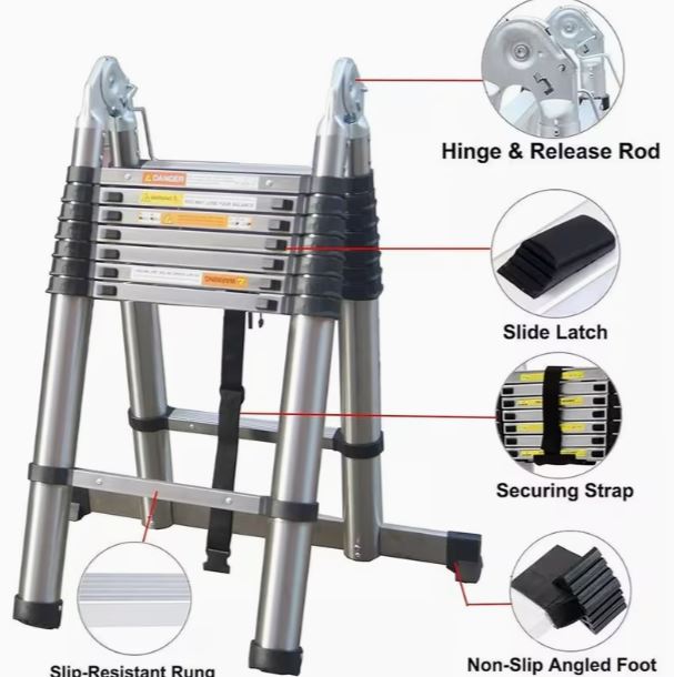 Teleskopleiter 5m Ausziehbar, Aluminium A-Rahmen, 150 kg