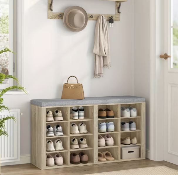 Schuhbank mit 16 Fächern / Sitzbank